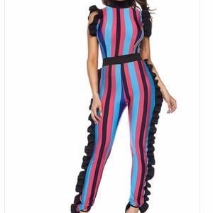 Gamarra | Striped Ruffle Sleeveless Jumpsuit